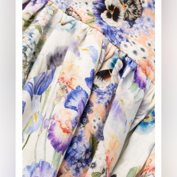 ZIMMERMANN 100% Linen Tama Flounce Short Dress in Diamond Splice Print 0 NWT - Picture 9 of 11